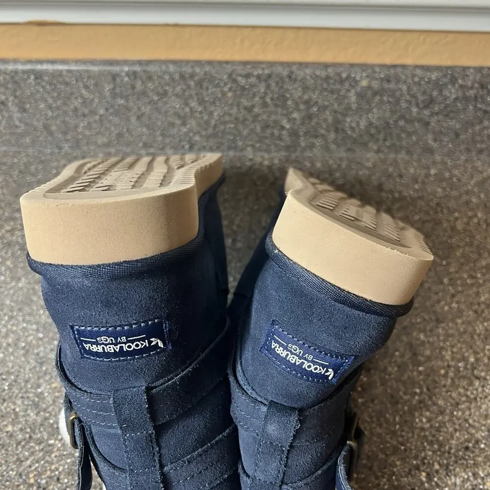 Koolaburra By Ugg Blue Winter Mini Boots Women's Size 9 Faux Fur Lining Pull On